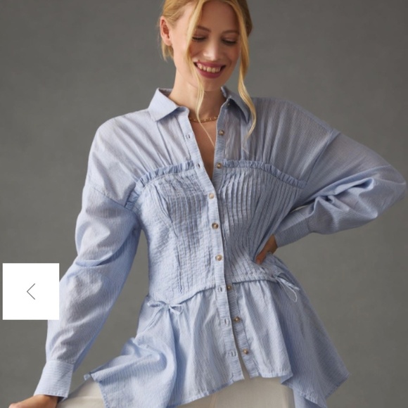 Pilcro Corset Buttondown Blouse Blue and White Size Small - Picture 1 of 13